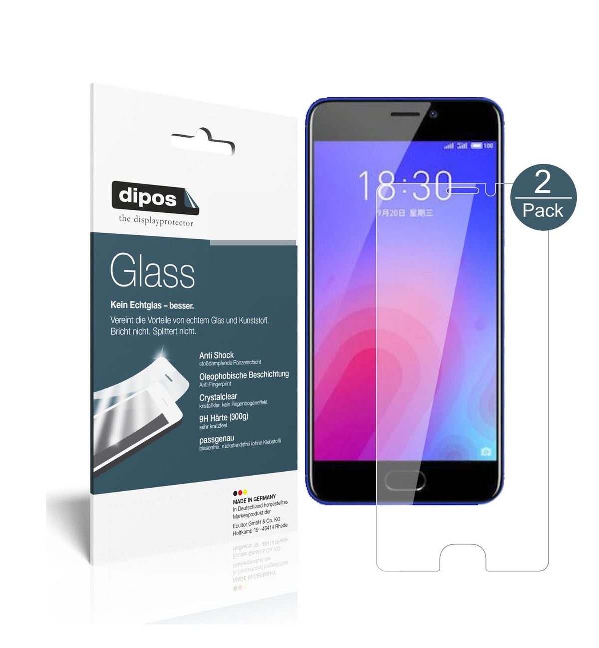 Klare Displayschutzfolie von dipos passend für Meizu M6, 9H kratzfest und blasenfrei montiert