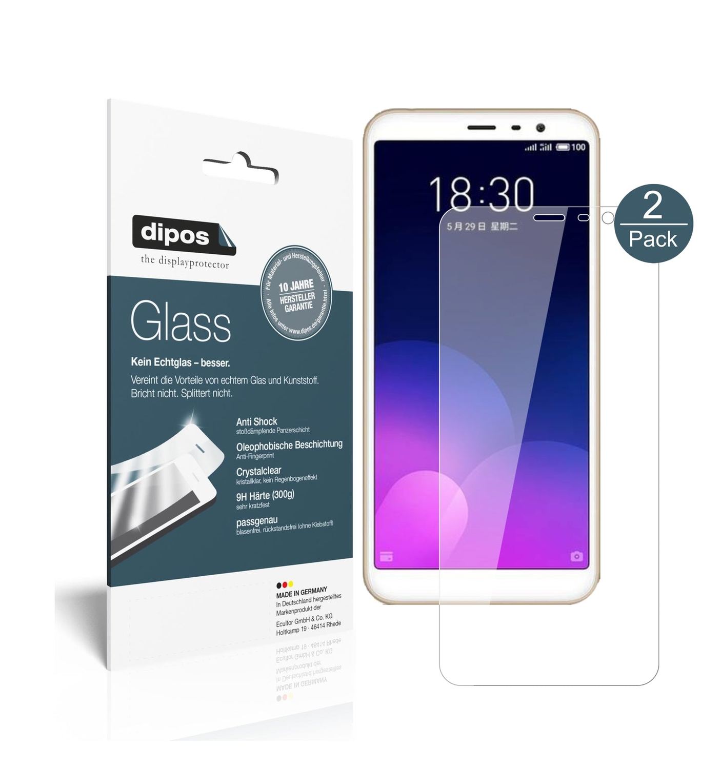 Klare Displayschutzfolie von dipos passend für Meizu M6T, 9H kratzfest und blasenfrei montiert