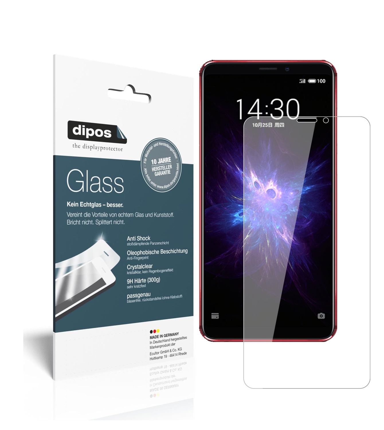 Klare Displayschutzfolie von dipos passend für Meizu Note 8, 9H kratzfest und blasenfrei montiert