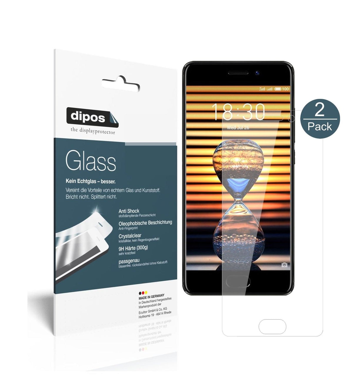 Klare Displayschutzfolie von dipos passend für Meizu Pro 7, 9H kratzfest und blasenfrei montiert