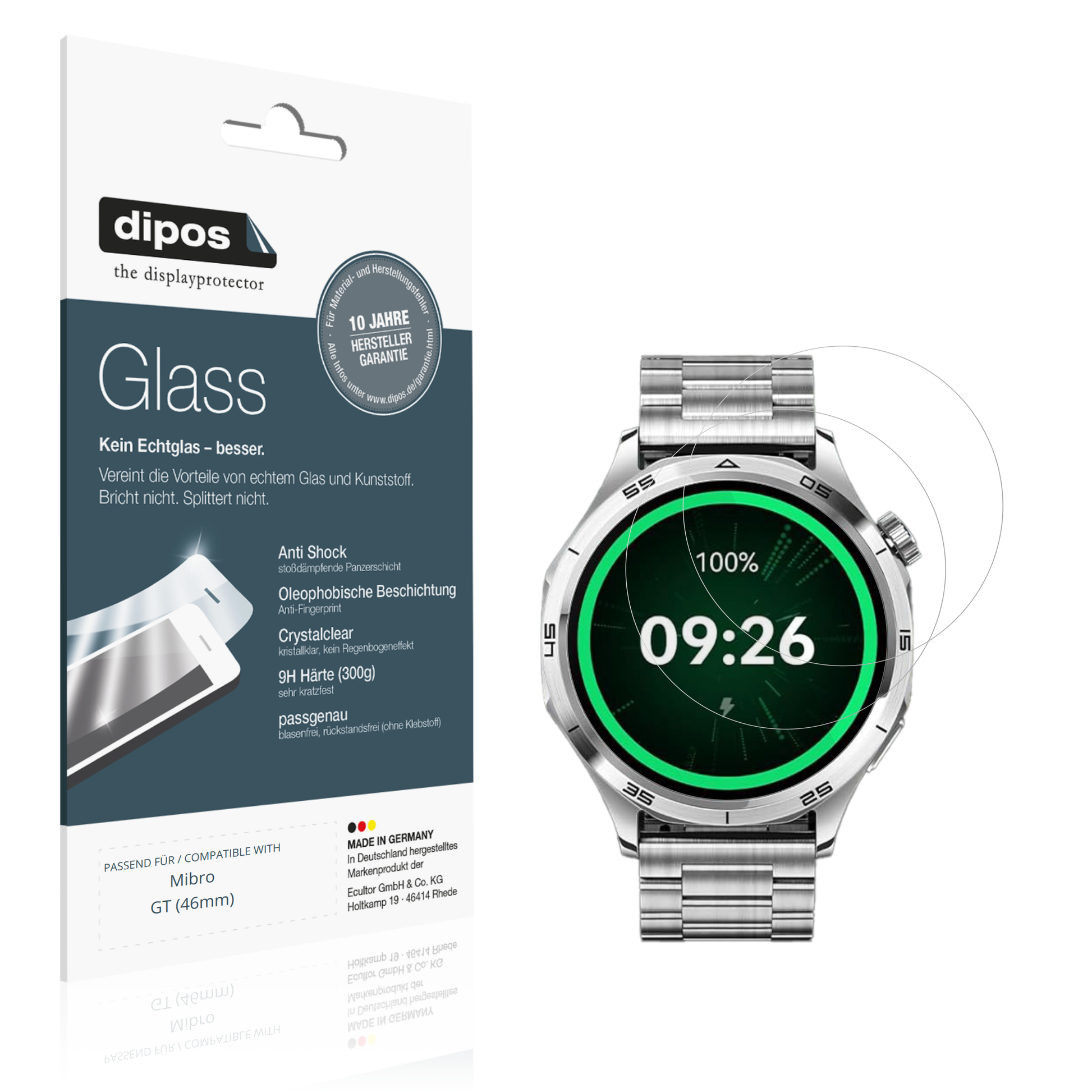 Klare Displayschutzfolie von dipos passend für Mibro GT (46mm), 9H kratzfest und blasenfrei montiert