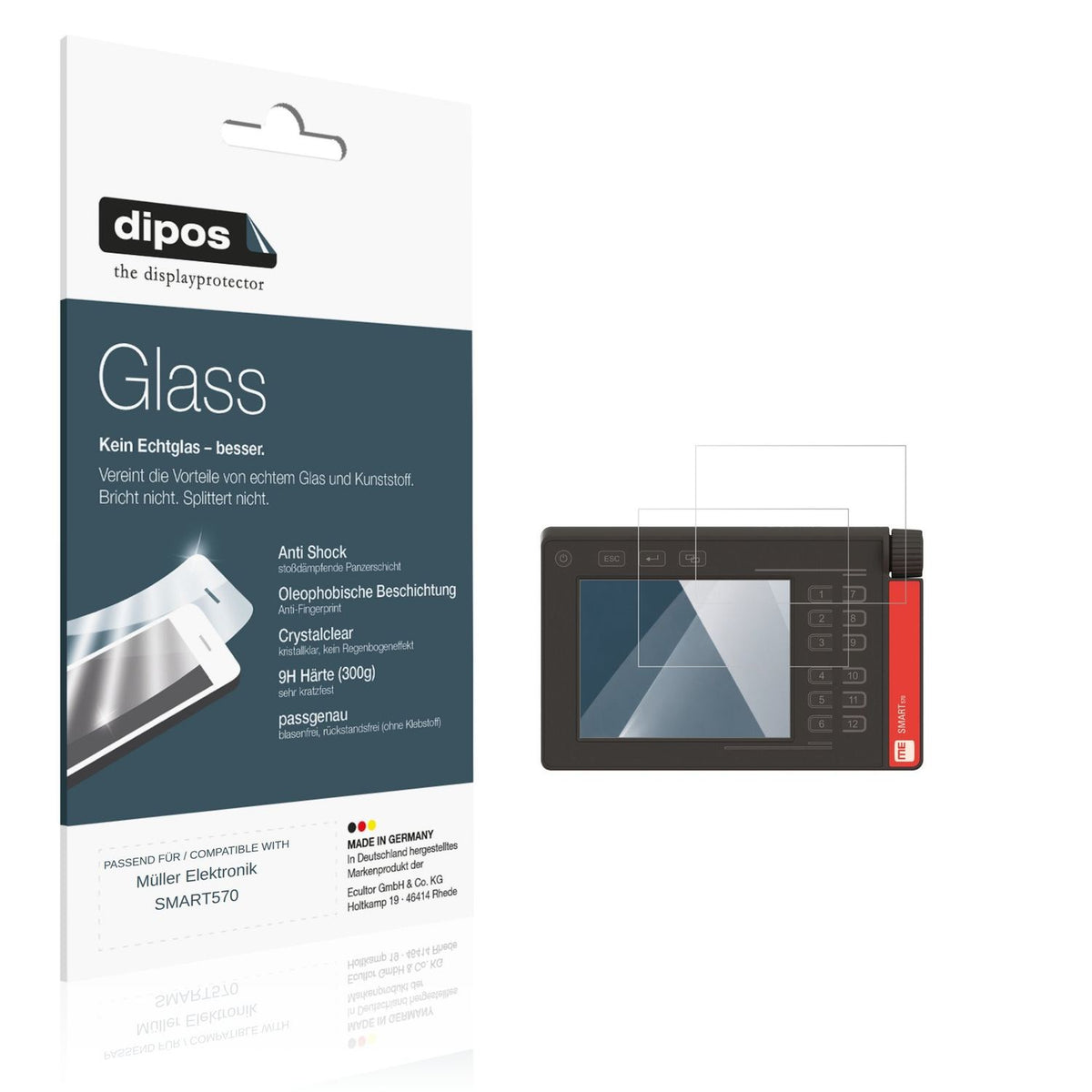 Klare Displayschutzfolie von dipos passend für Müller Elektronik SMART570, 9H kratzfest und blasenfrei montiert