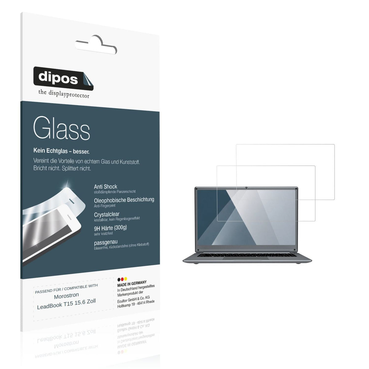 Klare Displayschutzfolie von dipos passend für Morostron LeadBook T15 15.6 Zoll, 9H kratzfest und blasenfrei montiert