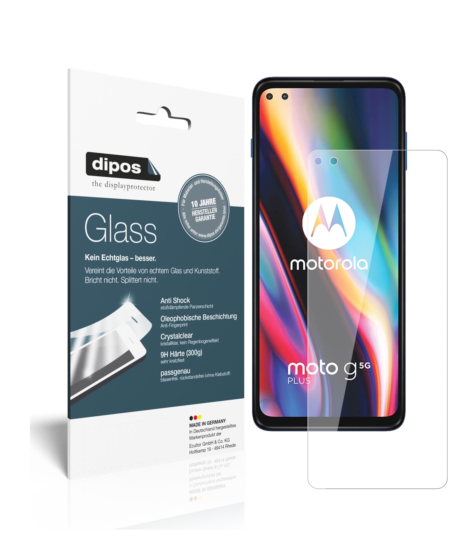 Klare Displayschutzfolie von dipos passend für Motorola Moto G 5G Plus, 9H kratzfest und blasenfrei montiert