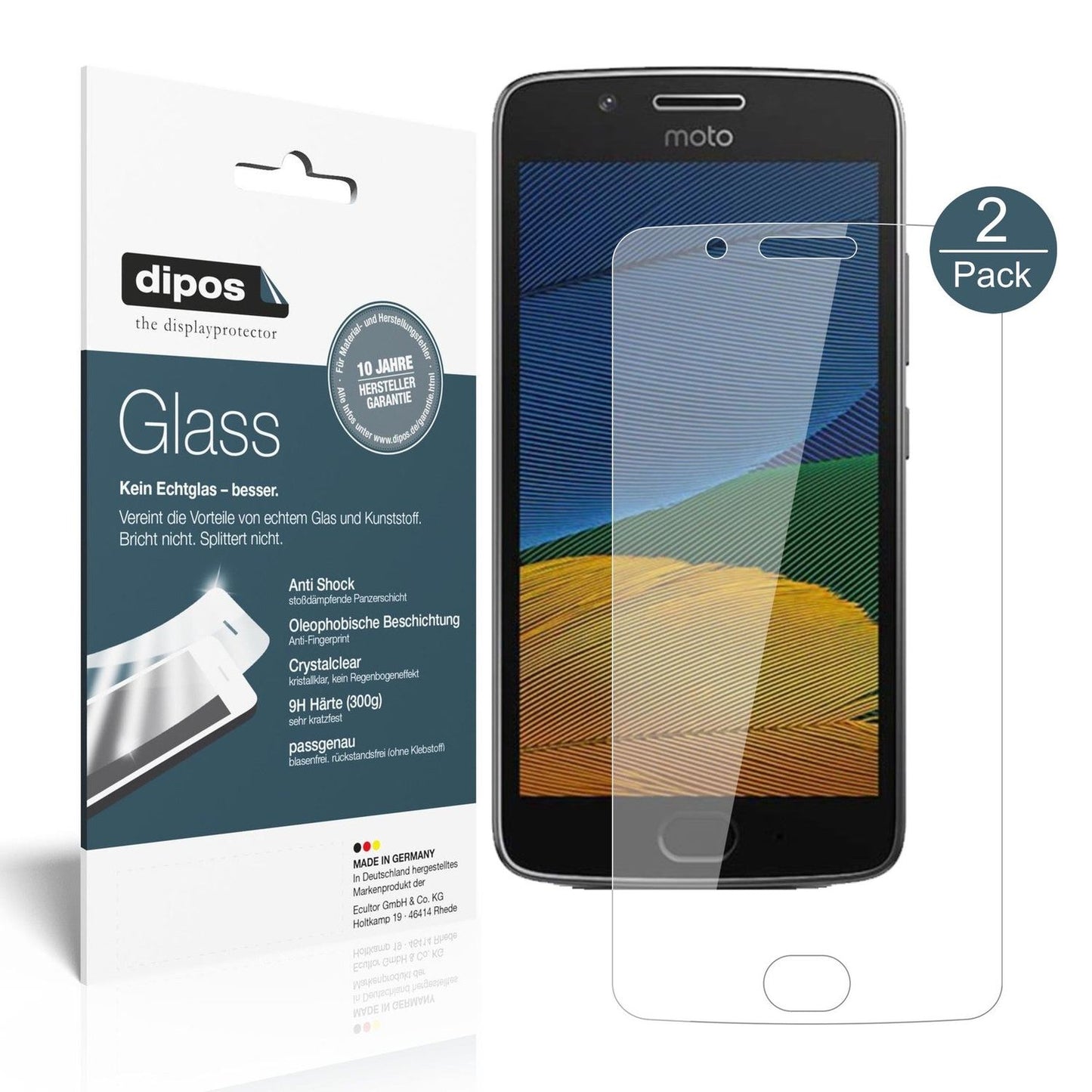 Klare Displayschutzfolie von dipos passend für Motorola Moto G5 Plus, 9H kratzfest und blasenfrei montiert