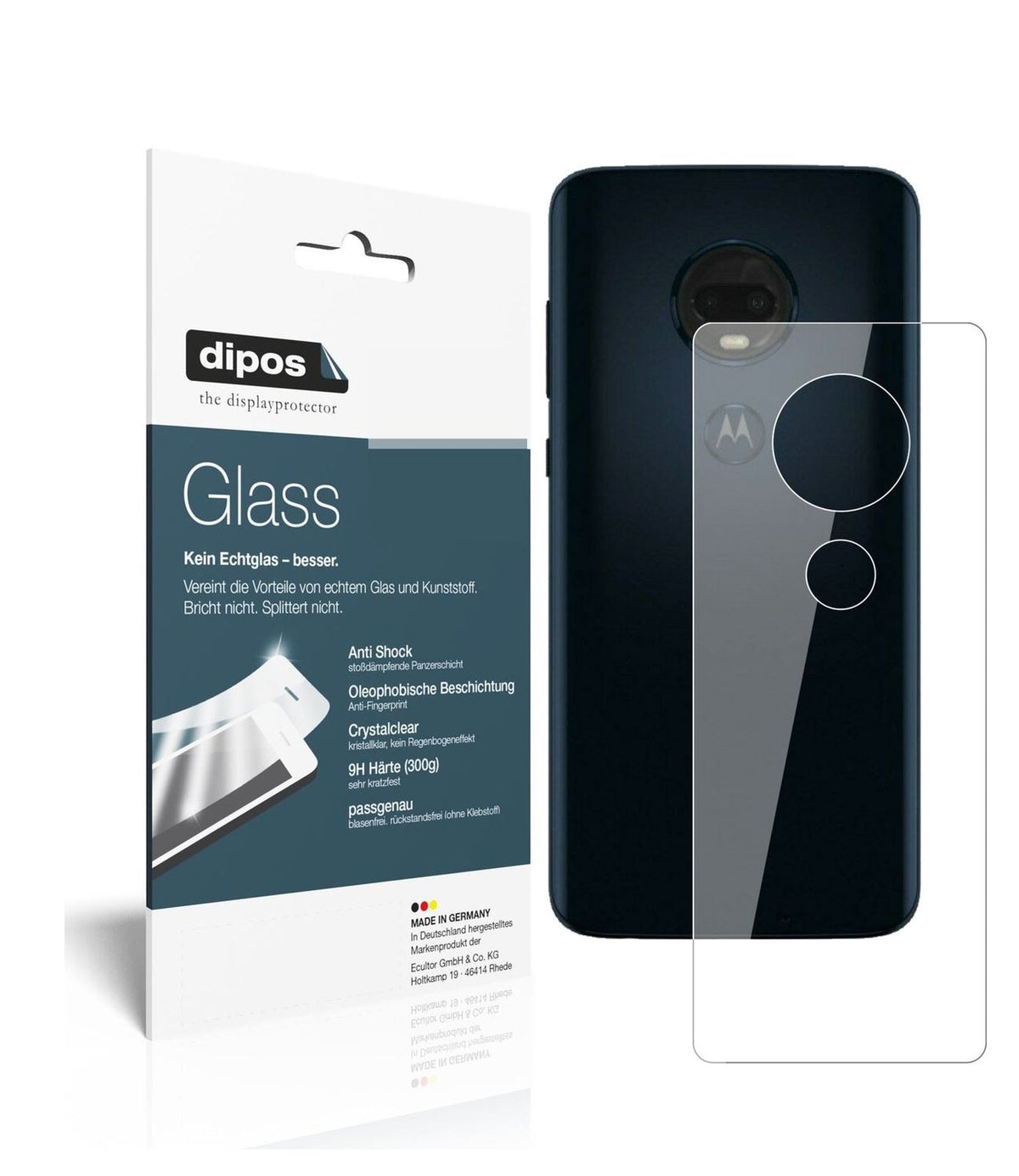 Klare Displayschutzfolie von dipos passend für Motorola Moto G7 Rückseite, 9H kratzfest und blasenfrei montiert