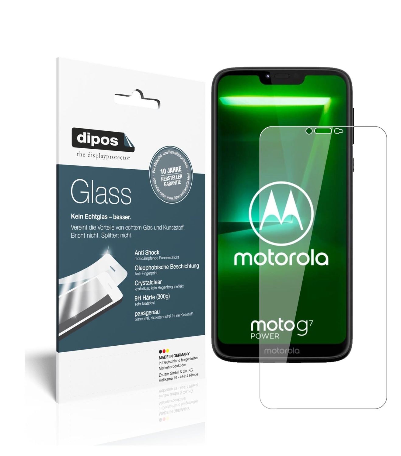 Klare Displayschutzfolie von dipos passend für Motorola Moto G7 Power, 9H kratzfest und blasenfrei montiert