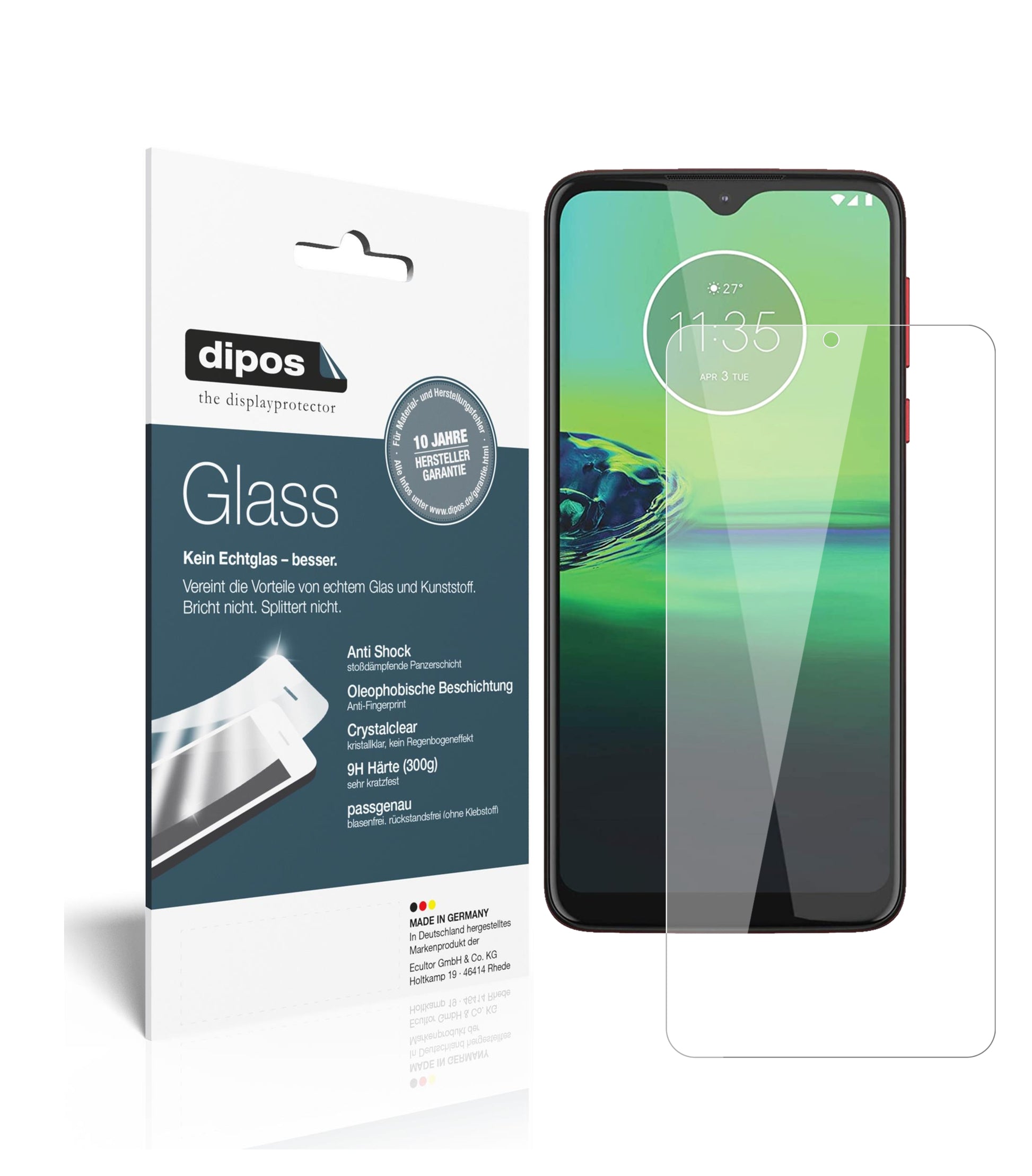 Klare Displayschutzfolie von dipos passend für Motorola Moto G8 Play, 9H kratzfest und blasenfrei montiert