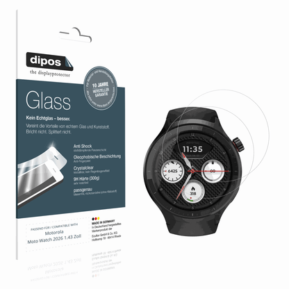 Klare Displayschutzfolie von dipos passend für Motorola Moto Watch 2026 1.43 Zoll, 9H kratzfest und blasenfrei montiert