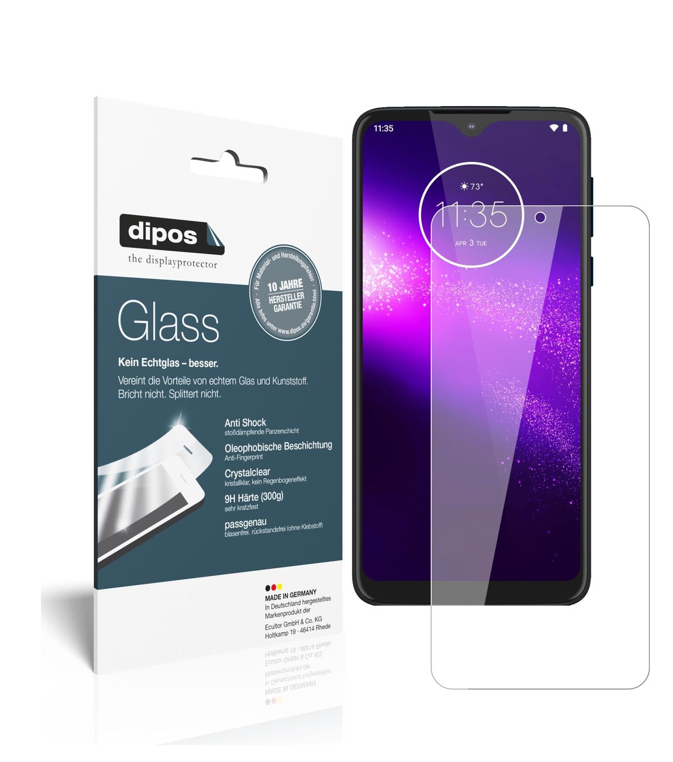Klare Displayschutzfolie von dipos passend für Motorola One Macro, 9H kratzfest und blasenfrei montiert