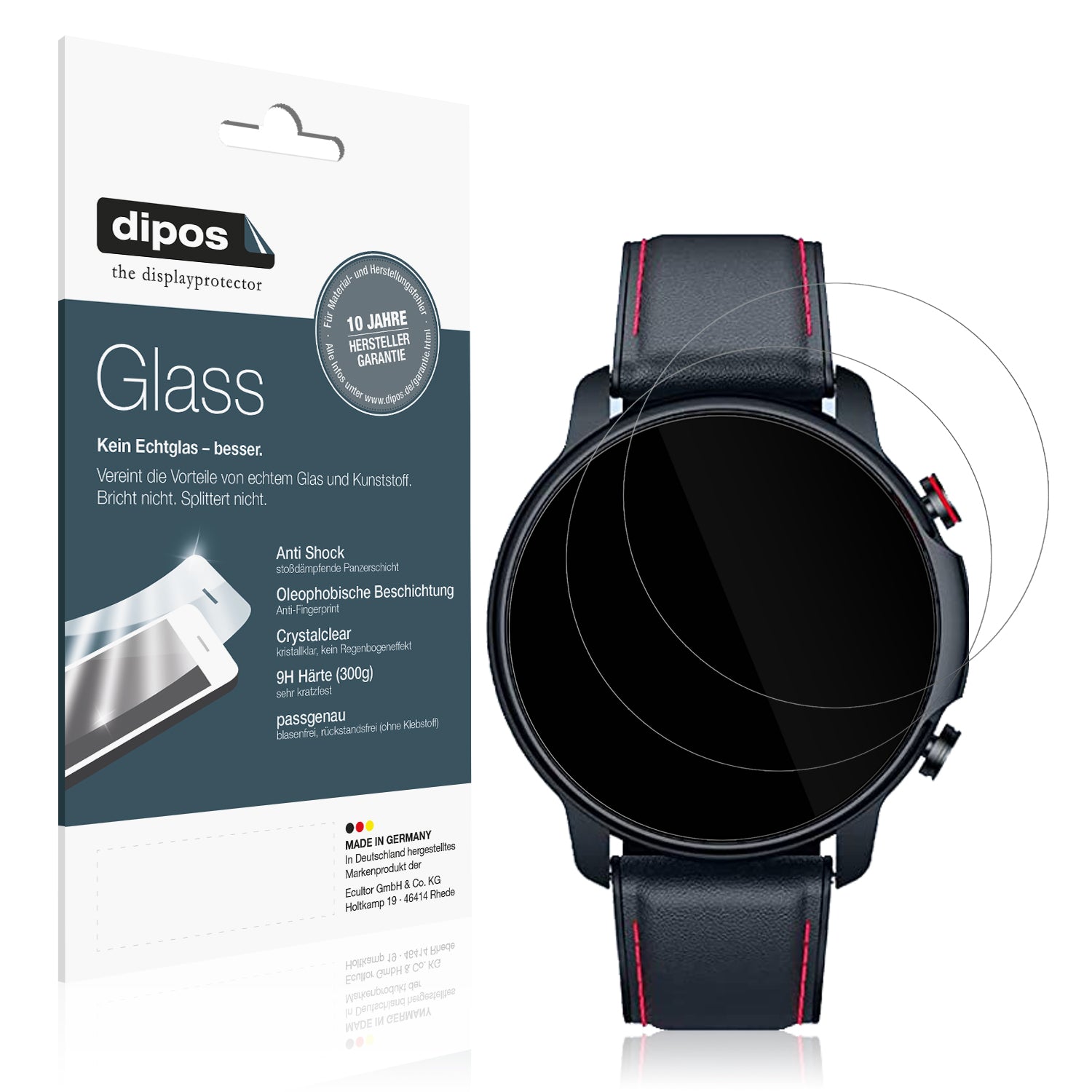 Klare Displayschutzfolie von dipos passend für Motsfit 1,32 Zoll Smartwatch, 9H kratzfest und blasenfrei montiert