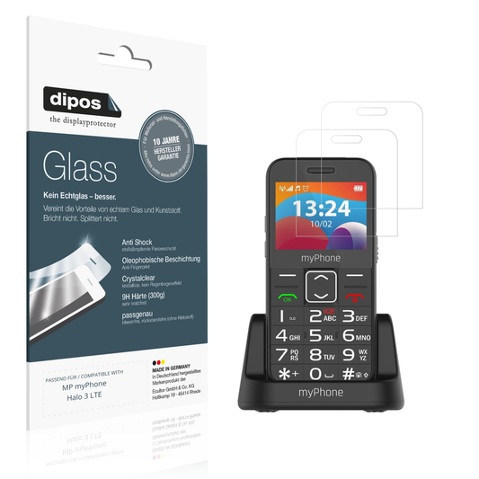 Klare Displayschutzfolie von dipos passend für MP myPhone Halo 3 LTE, 9H kratzfest und blasenfrei montiert
