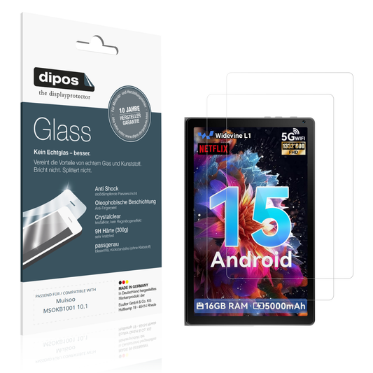 Klare Displayschutzfolie von dipos passend für Muisoo MSOKB1001 10.1, 9H kratzfest und blasenfrei montiert