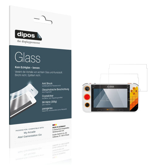 Klare Displayschutzfolie von dipos passend für My Arcade Atari Gamestation Go, 9H kratzfest und blasenfrei montiert