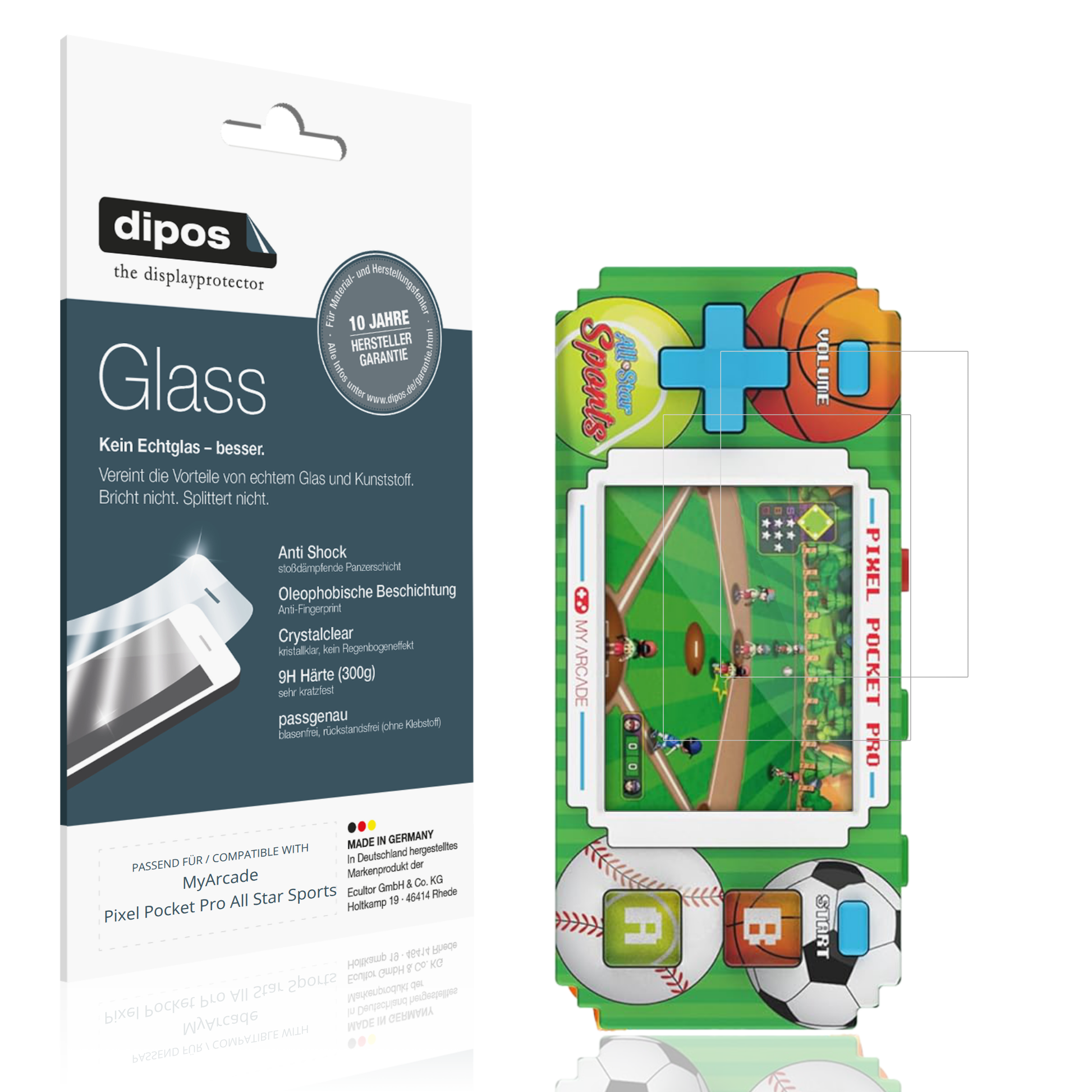 Klare Displayschutzfolie von dipos passend für MyArcade Pixel Pocket Pro All Star Sports, 9H kratzfest und blasenfrei montiert
