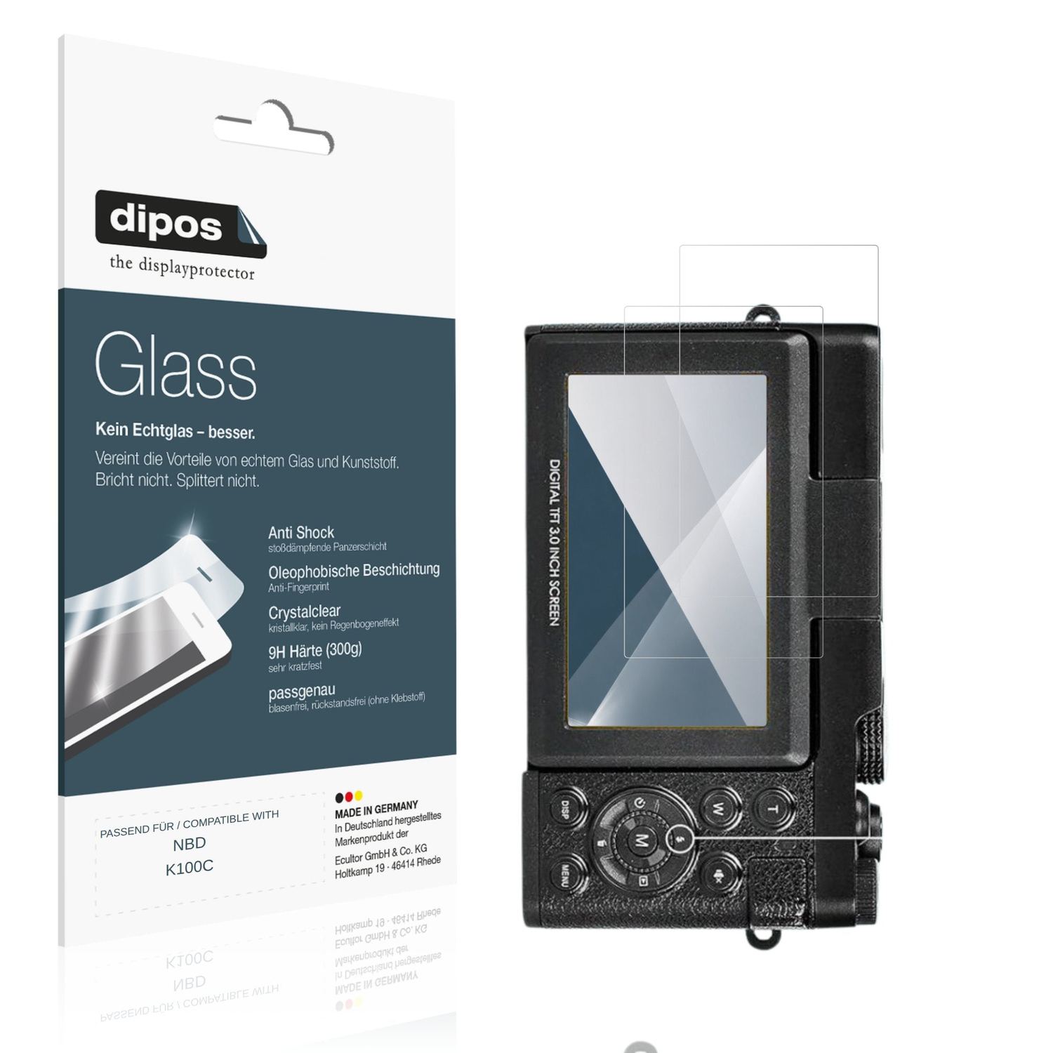 Klare Displayschutzfolie von dipos passend für NBD K100C, 9H kratzfest und blasenfrei montiert