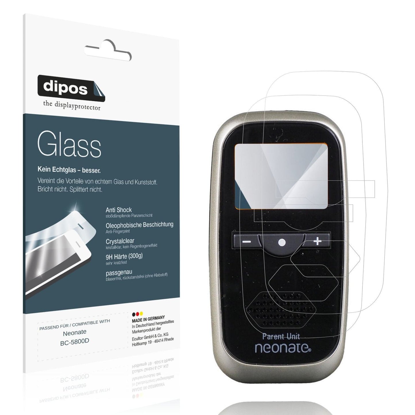 Klare Displayschutzfolie von dipos passend für Neonate BC-5800D, 9H kratzfest und blasenfrei montiert