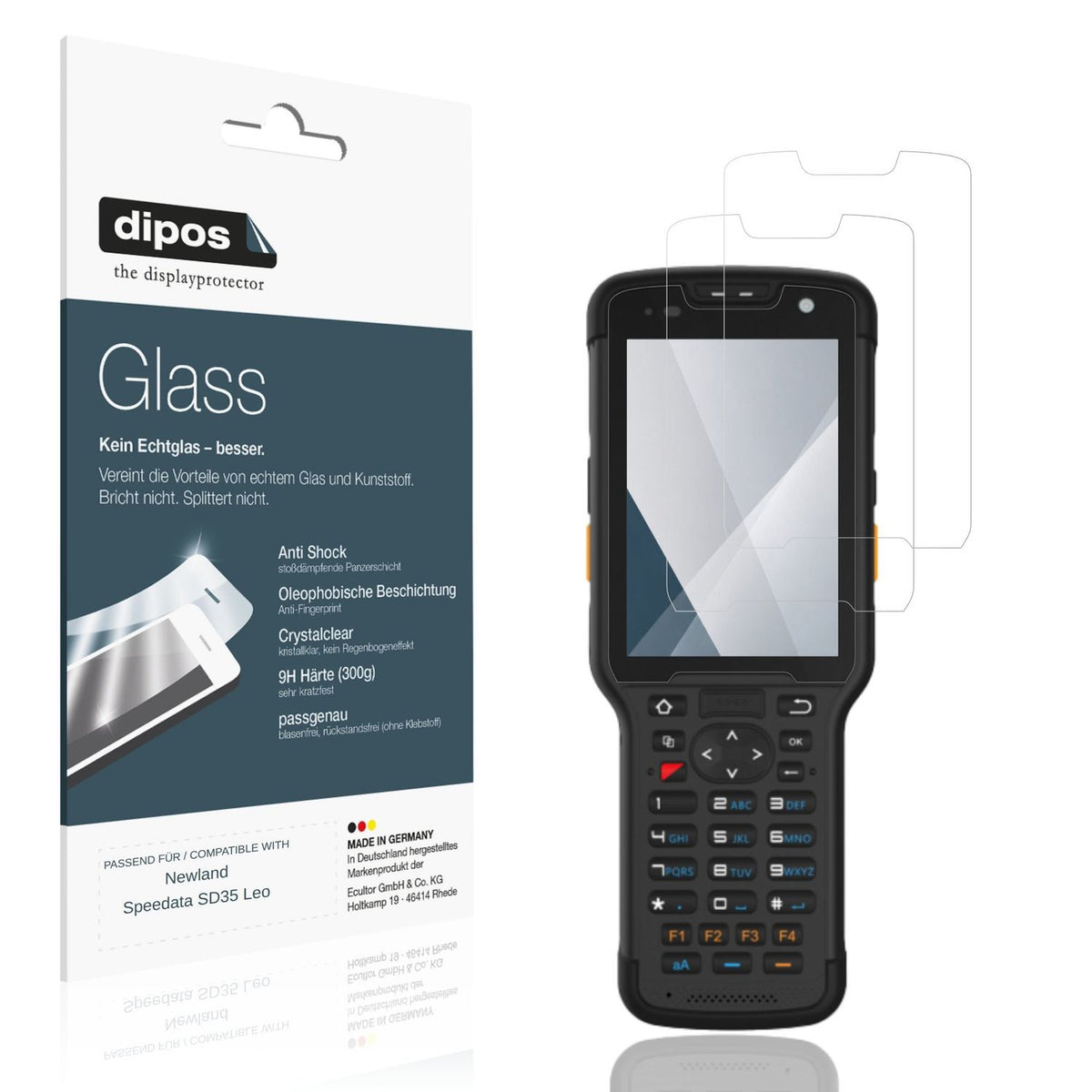 Klare Displayschutzfolie von dipos passend für Newland Speedata SD35 Leo, 9H kratzfest und blasenfrei montiert