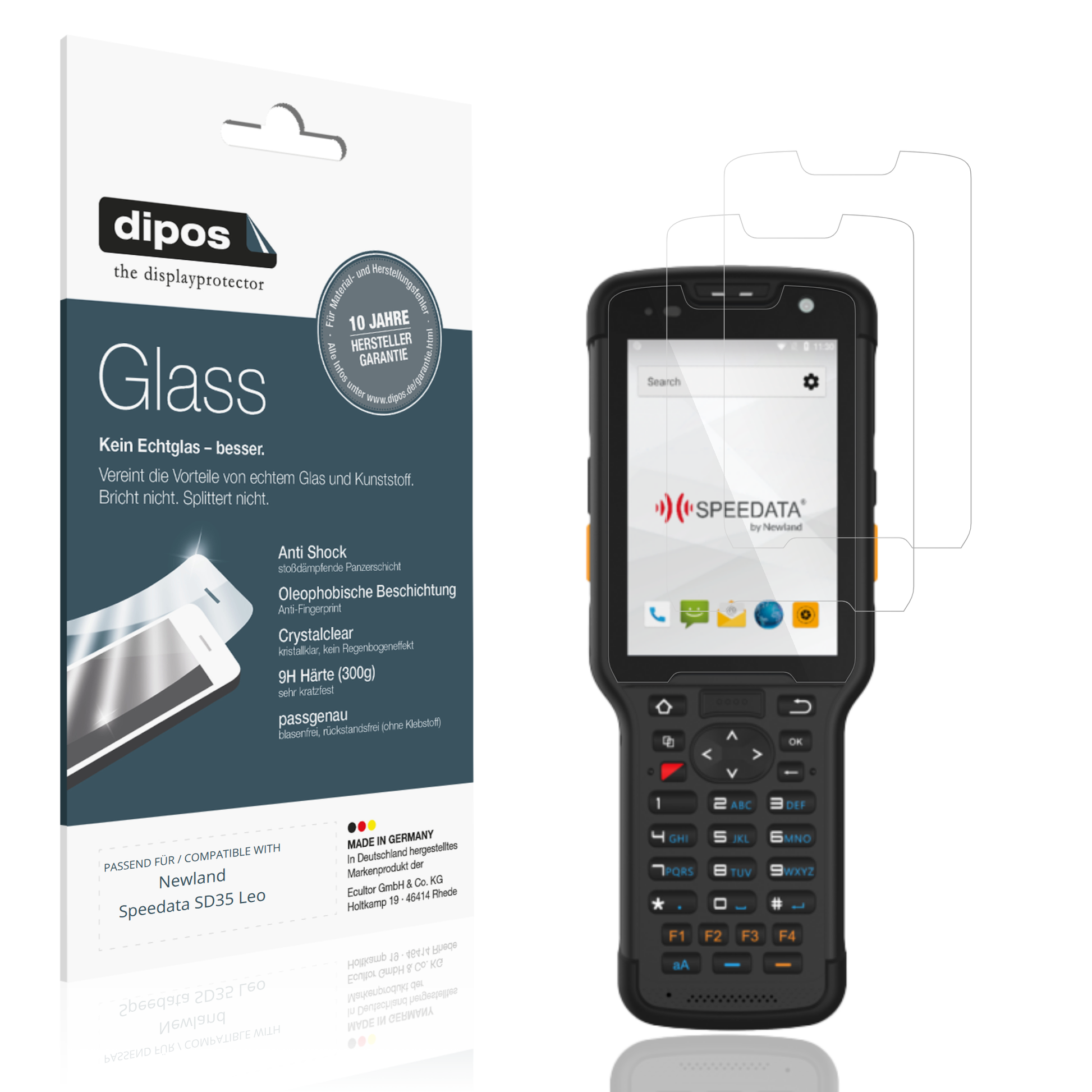 Klare Displayschutzfolie von dipos passend für Newland Speedata SD35 Leo, 9H kratzfest und blasenfrei montiert