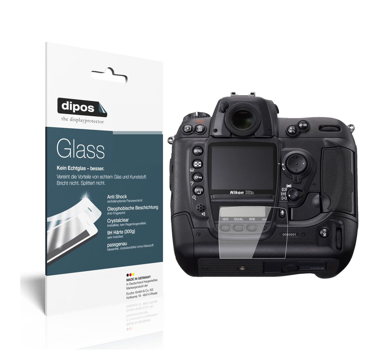Klare Displayschutzfolie von dipos passend für Nikon D2X, 9H kratzfest und blasenfrei montiert