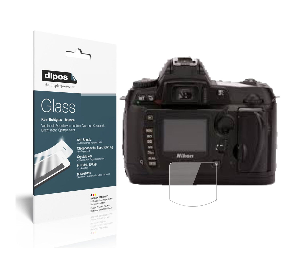 Klare Displayschutzfolie von dipos passend für Nikon D70s, 9H kratzfest und blasenfrei montiert