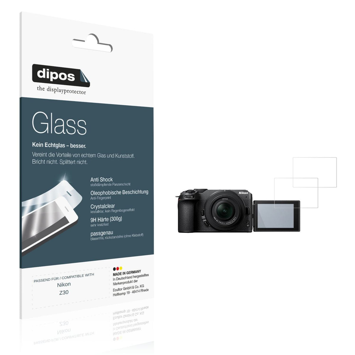 Klare Displayschutzfolie von dipos passend für Nikon Z30, 9H kratzfest und blasenfrei montiert