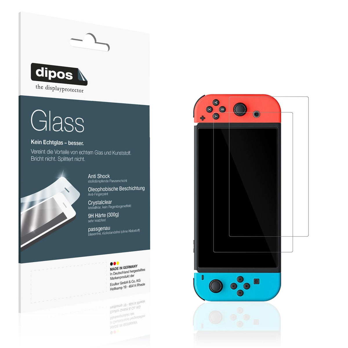 Klare Displayschutzfolie von dipos passend für Nintendo Switch OLED, 9H kratzfest und blasenfrei montiert