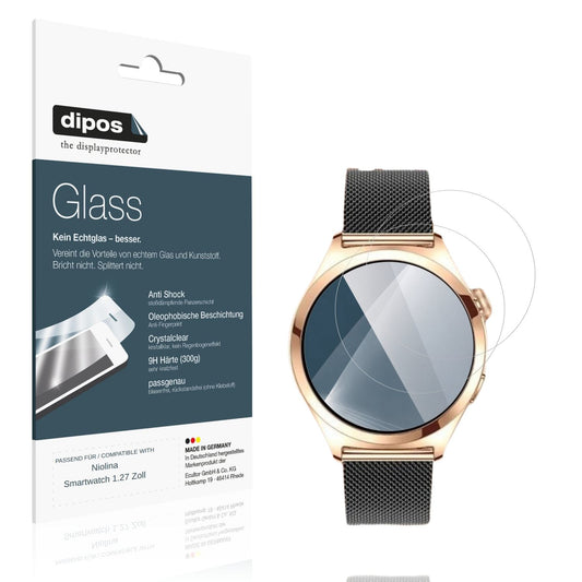 Klare Displayschutzfolie von dipos passend für Niolina Smartwatch 1.27 Zoll, 9H kratzfest und blasenfrei montiert
