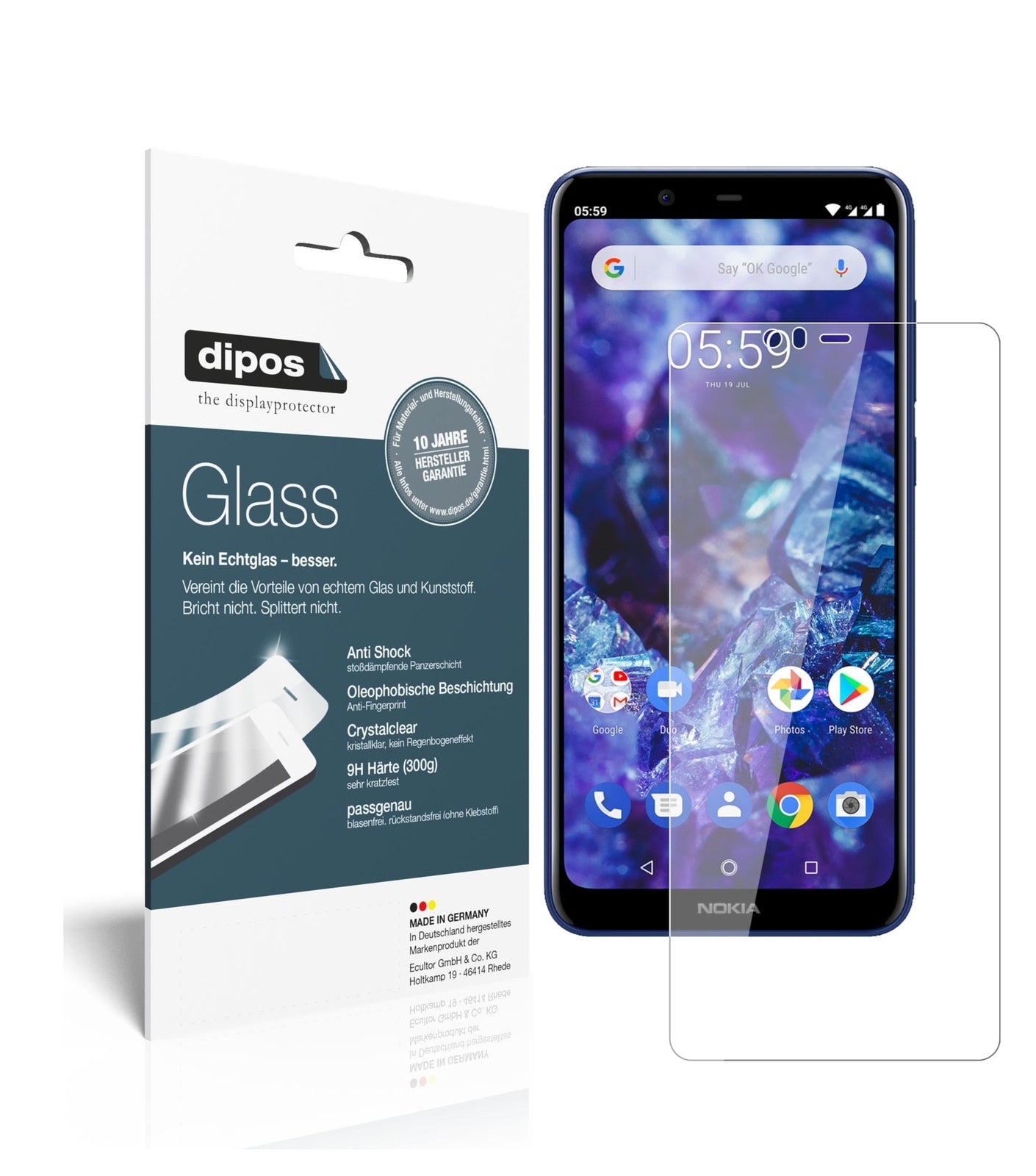 Klare Displayschutzfolie von dipos passend für Nokia 5.1 Plus, 9H kratzfest und blasenfrei montiert