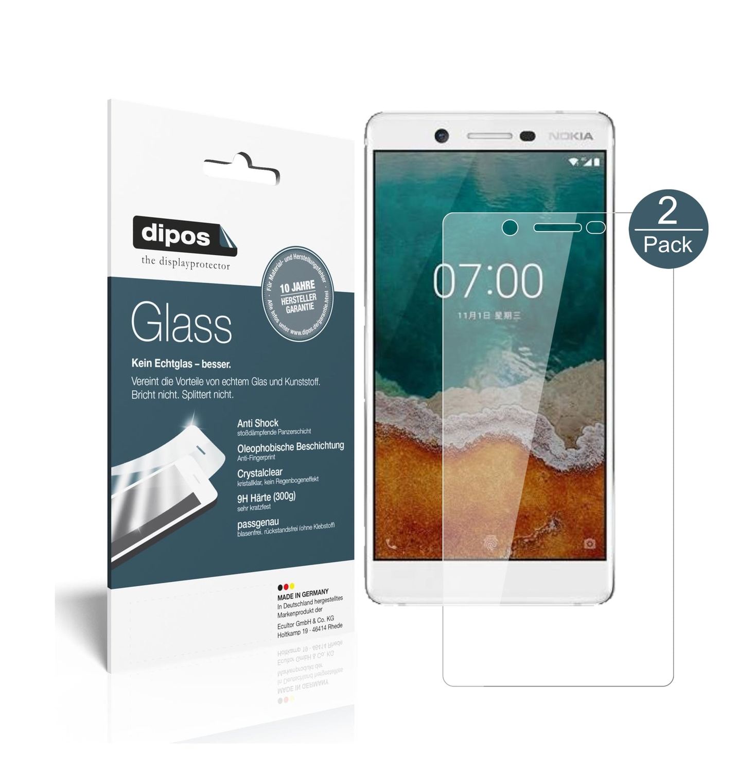 Klare Displayschutzfolie von dipos passend für Nokia 7, 9H kratzfest und blasenfrei montiert