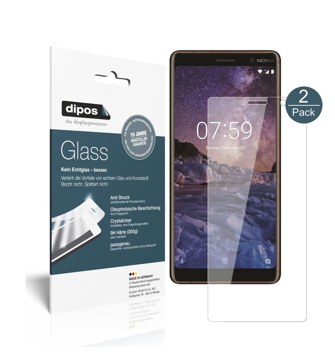Klare Displayschutzfolie von dipos passend für Nokia 7 Plus, 9H kratzfest und blasenfrei montiert