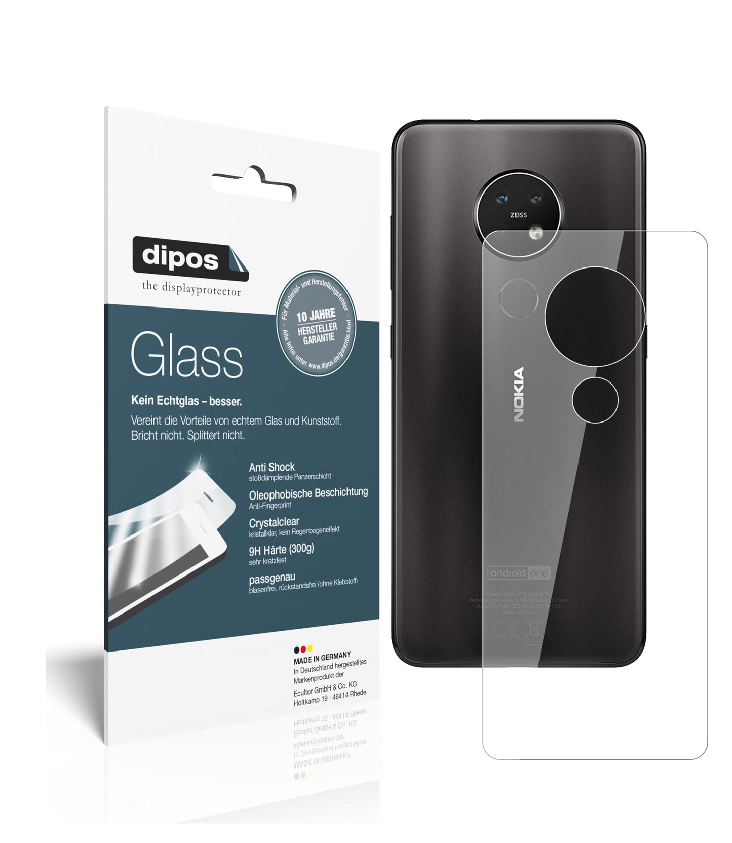 Klare Displayschutzfolie von dipos passend für Nokia 7.2 Rückseite, 9H kratzfest und blasenfrei montiert