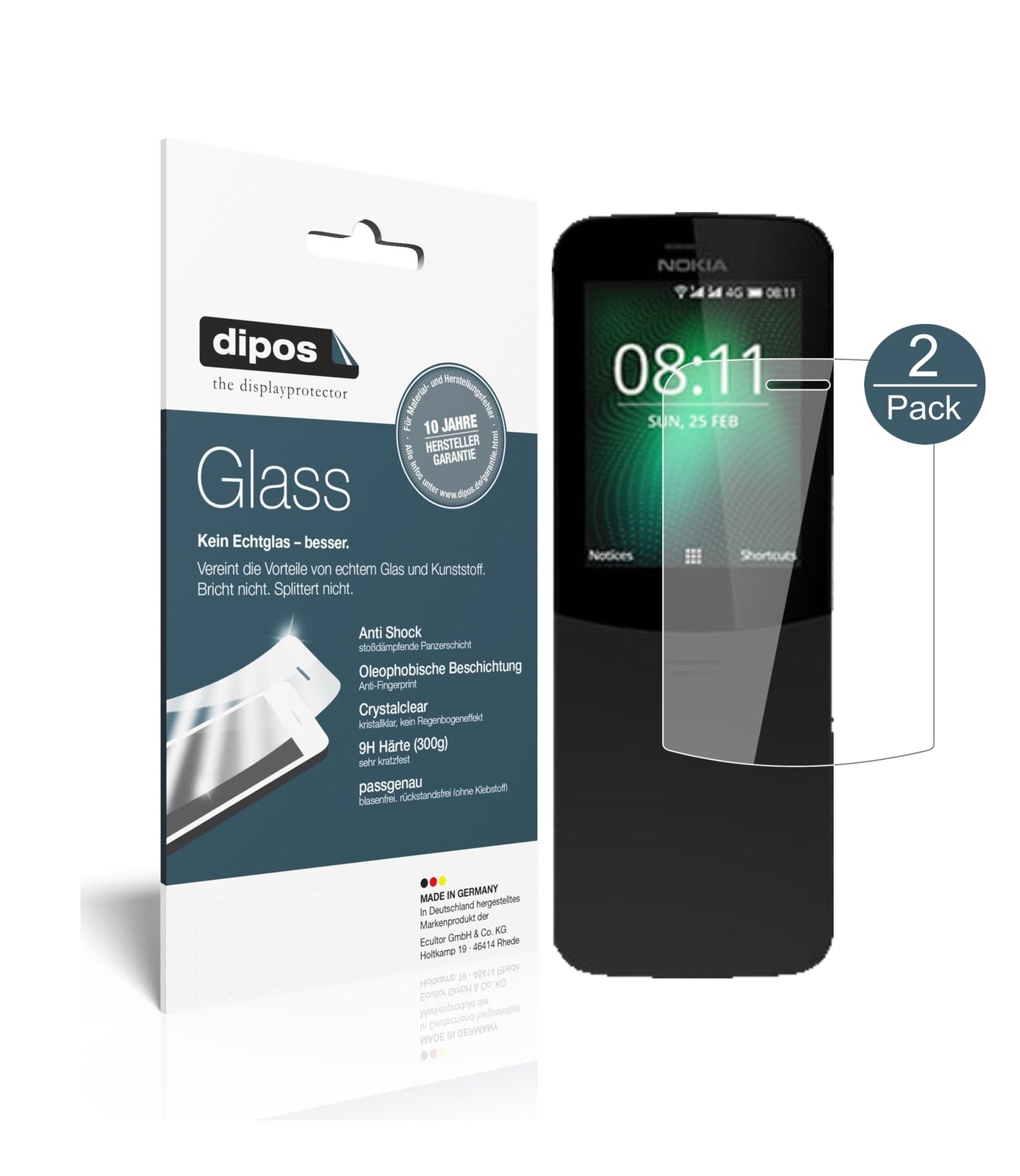 Klare Displayschutzfolie von dipos passend für Nokia 8110 4G, 9H kratzfest und blasenfrei montiert