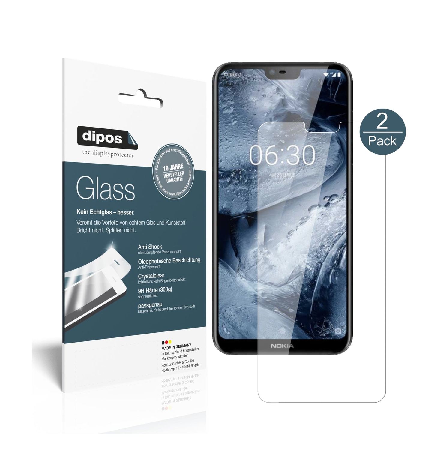 Klare Displayschutzfolie von dipos passend für Nokia X6 2018 TA1099, 9H kratzfest und blasenfrei montiert