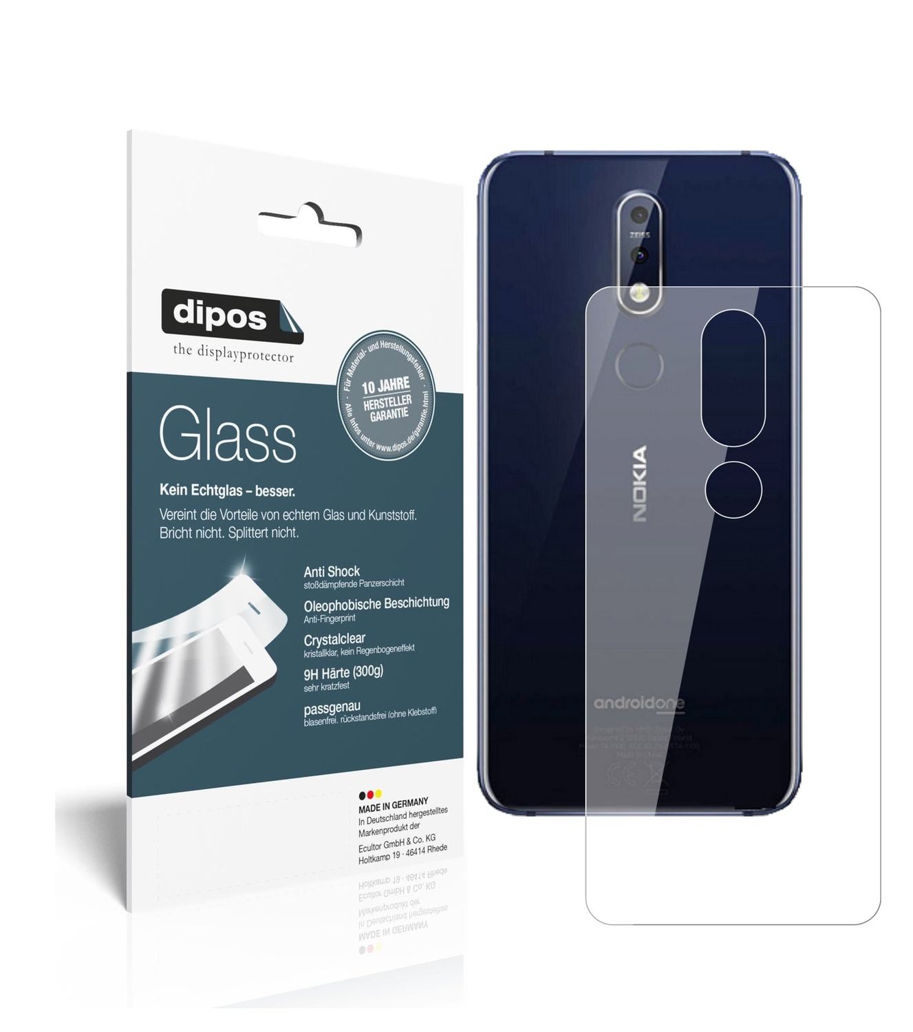 Klare Displayschutzfolie von dipos passend für Nokia 7.1 Plus Rückseite, 9H kratzfest und blasenfrei montiert