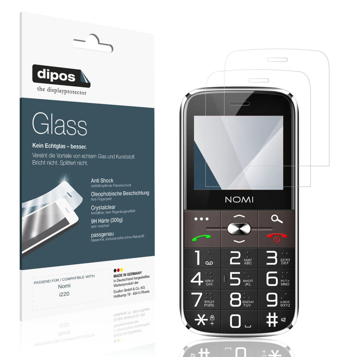 Klare Displayschutzfolie von dipos passend für Nomi i220, 9H kratzfest und blasenfrei montiert