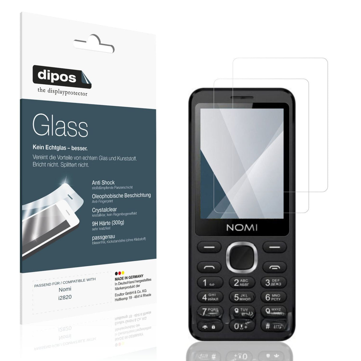 Klare Displayschutzfolie von dipos passend für Nomi i2820, 9H kratzfest und blasenfrei montiert