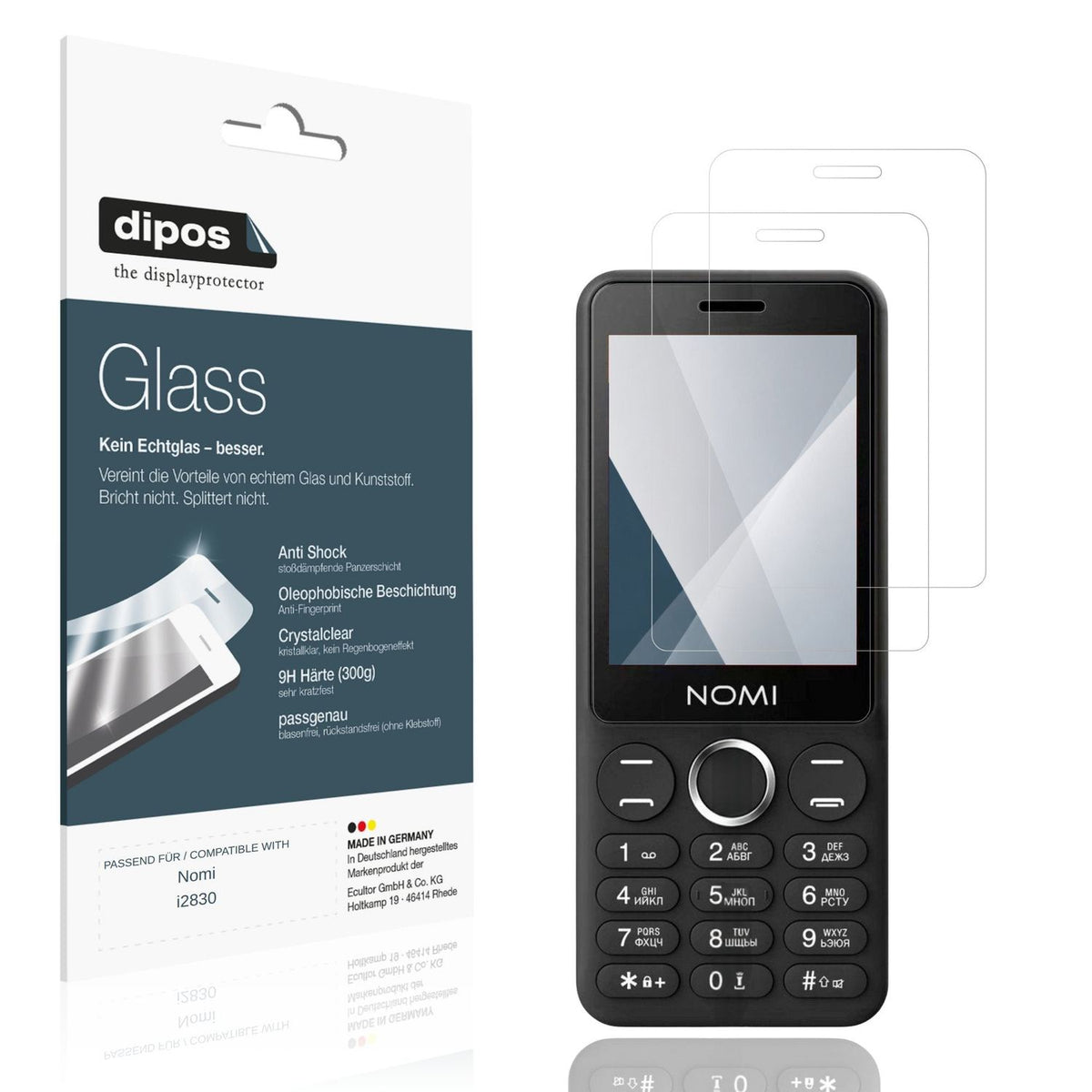 Klare Displayschutzfolie von dipos passend für Nomi i2830, 9H kratzfest und blasenfrei montiert