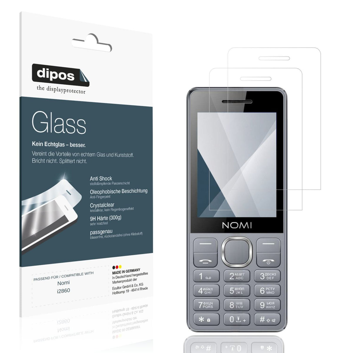Klare Displayschutzfolie von dipos passend für Nomi i2860, 9H kratzfest und blasenfrei montiert