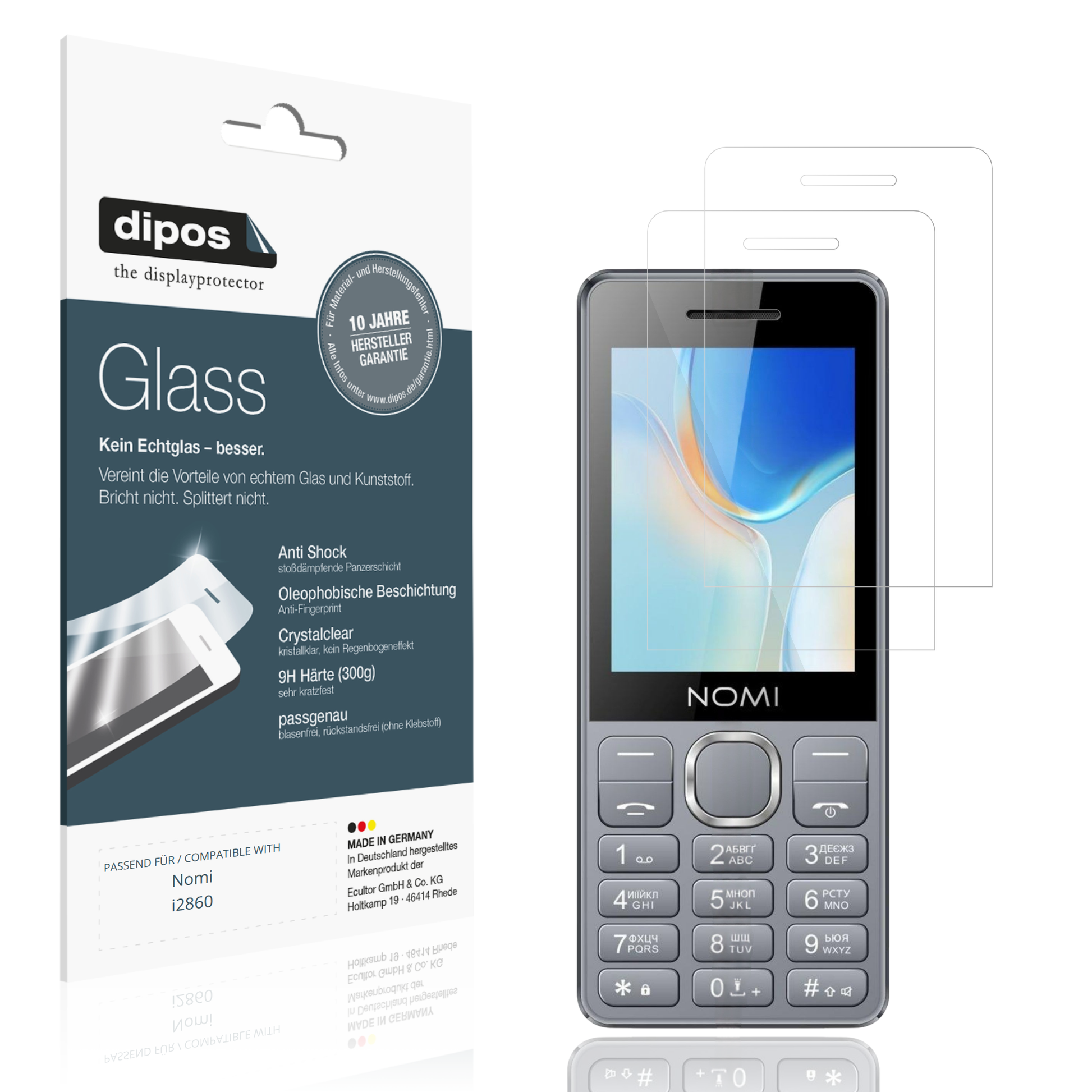 Klare Displayschutzfolie von dipos passend für Nomi i2860, 9H kratzfest und blasenfrei montiert
