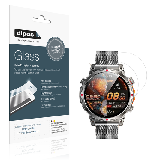 Klare Displayschutzfolie von dipos passend für NONGAMX 1.7 Zoll Smartwatch, 9H kratzfest und blasenfrei montiert