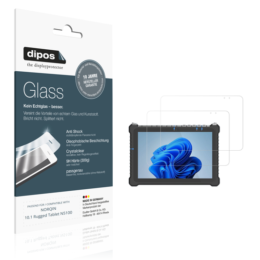 Klare Displayschutzfolie von dipos passend für NORQIN 10.1 Rugged Tablet N5100, 9H kratzfest und blasenfrei montiert