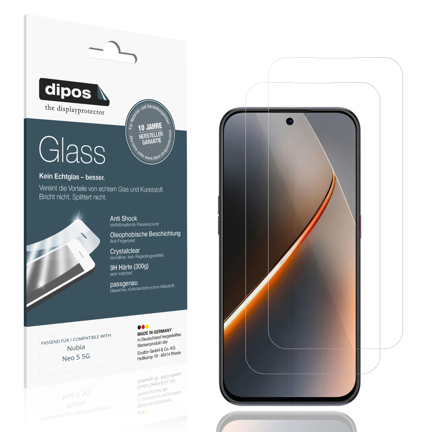 Klare Displayschutzfolie von dipos passend für Nubia Neo 5 5G, 9H kratzfest und blasenfrei montiert