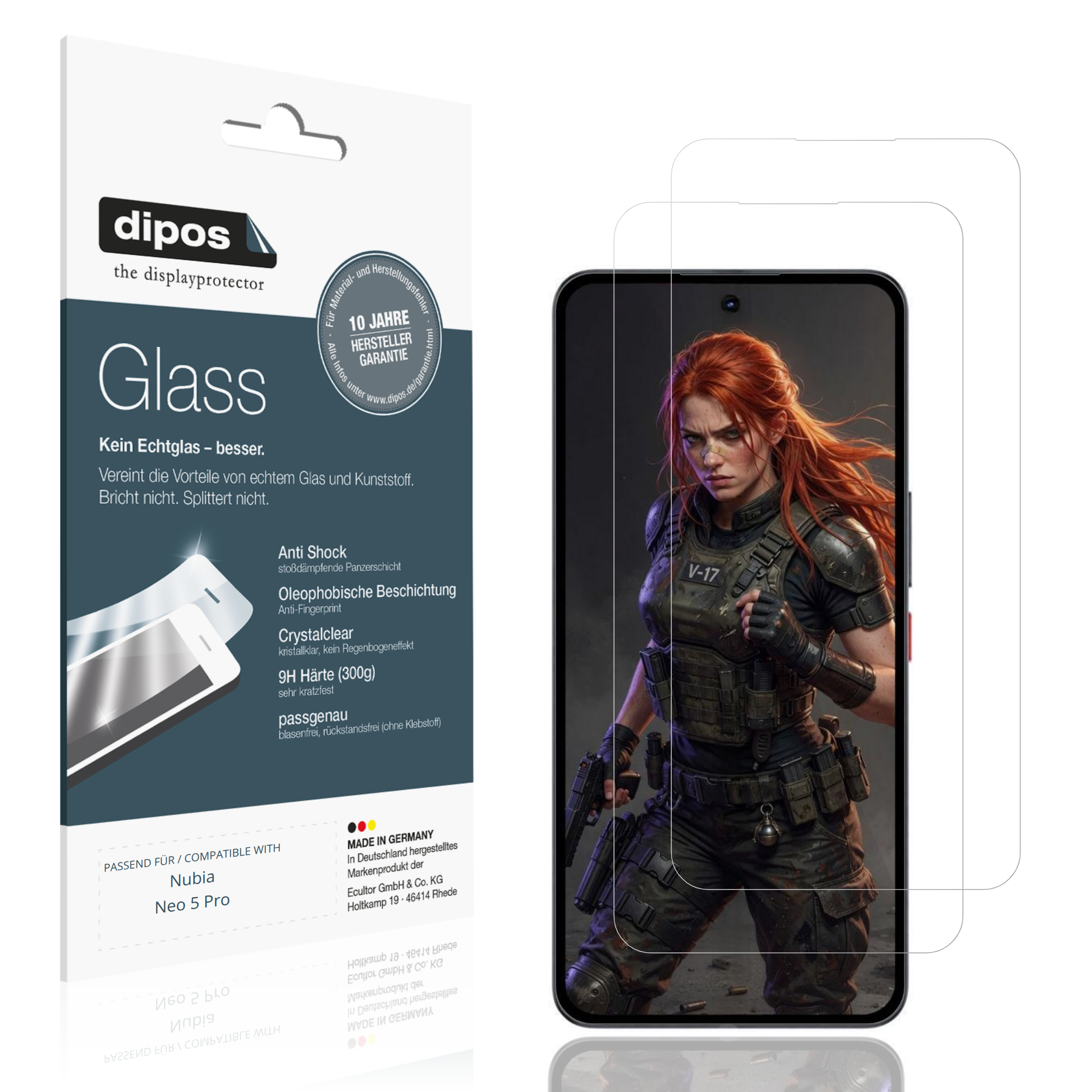 Klare Displayschutzfolie von dipos passend für Nubia Neo 5 Pro, 9H kratzfest und blasenfrei montiert
