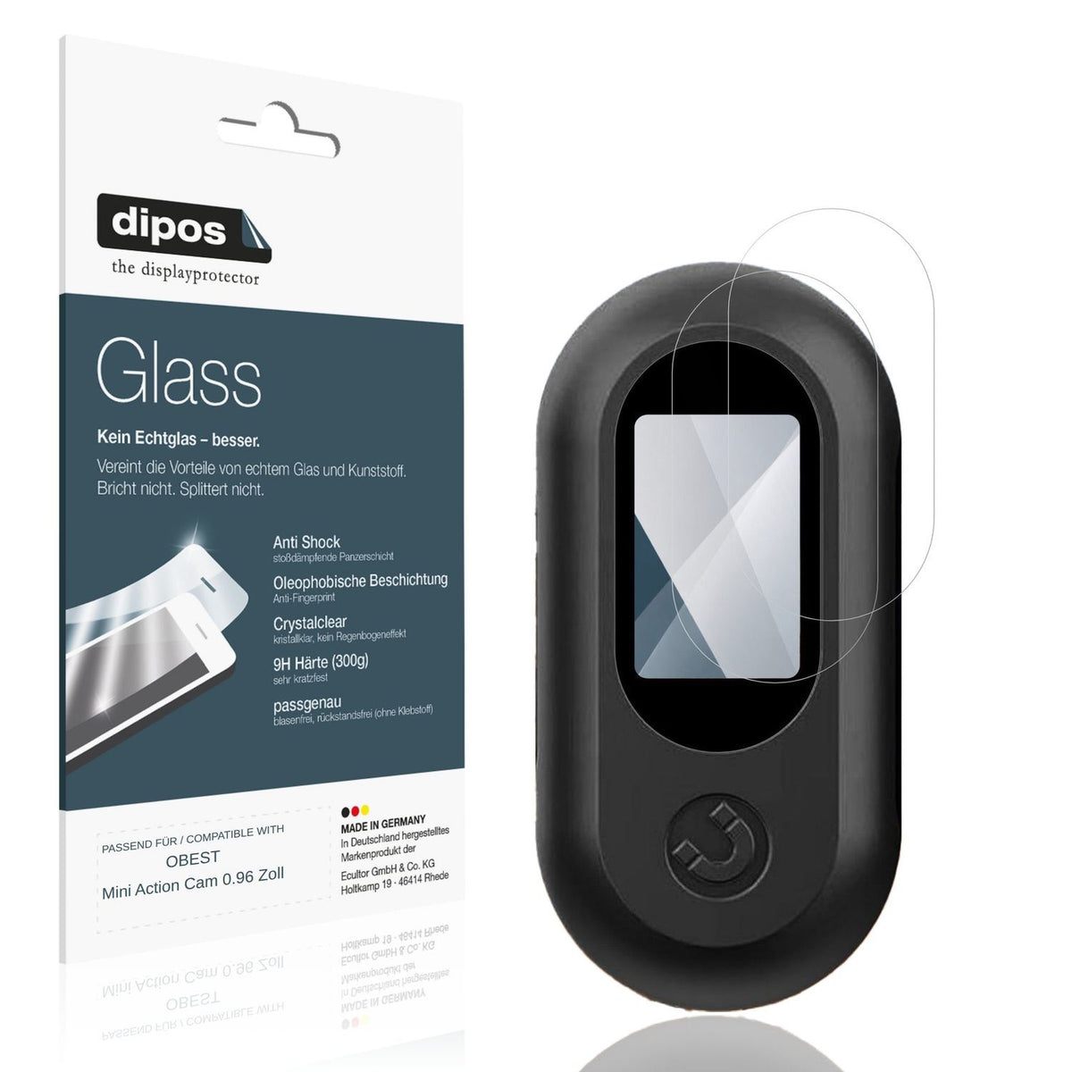 Klare Displayschutzfolie von dipos passend für OBEST Mini Action Cam 0.96 Zoll, 9H kratzfest und blasenfrei montiert