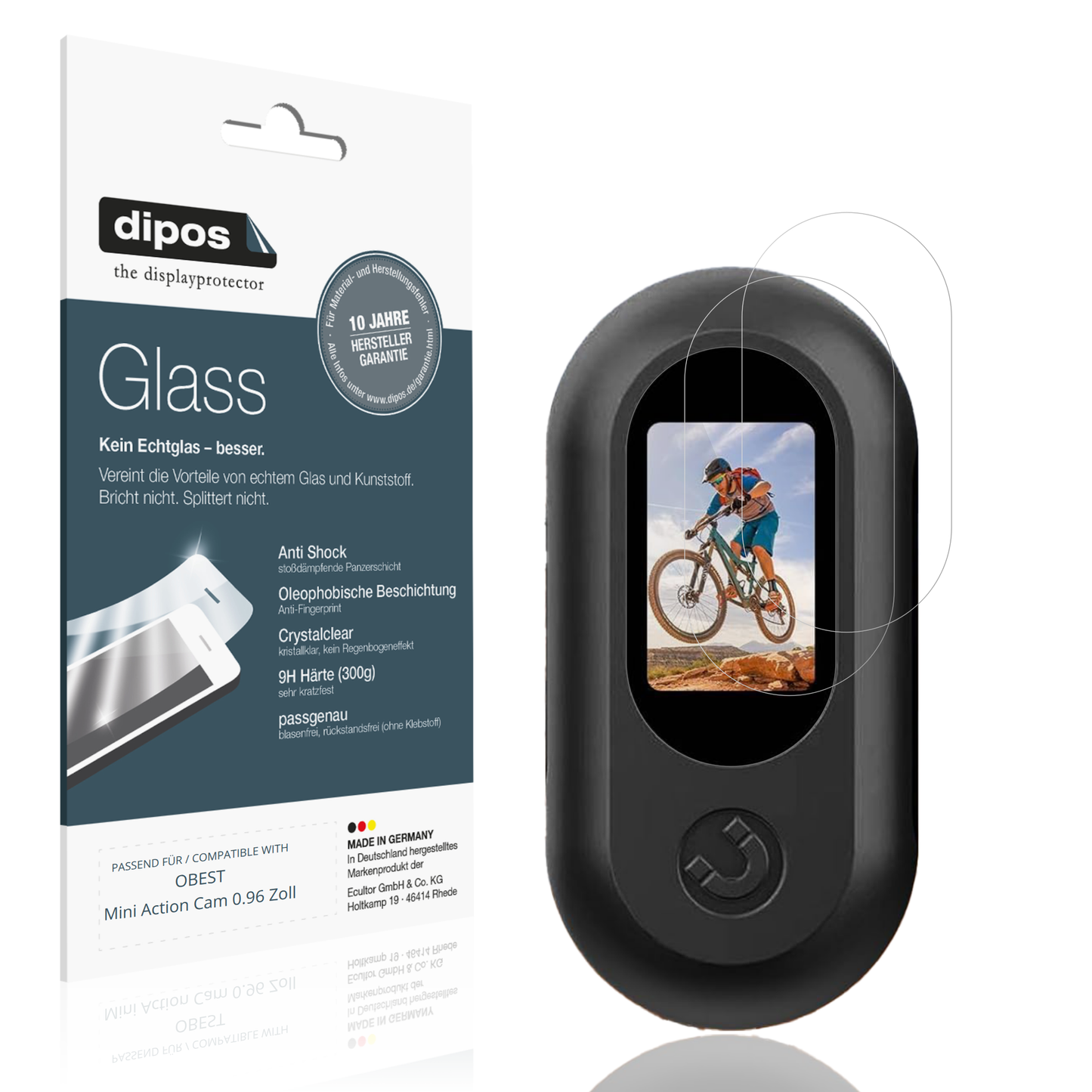 Klare Displayschutzfolie von dipos passend für OBEST Mini Action Cam 0.96 Zoll, 9H kratzfest und blasenfrei montiert
