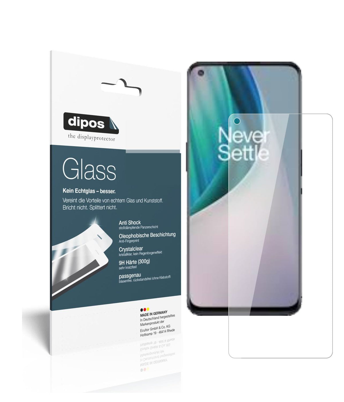 Klare Displayschutzfolie von dipos passend für OnePlus Nord N100, 9H kratzfest und blasenfrei montiert
