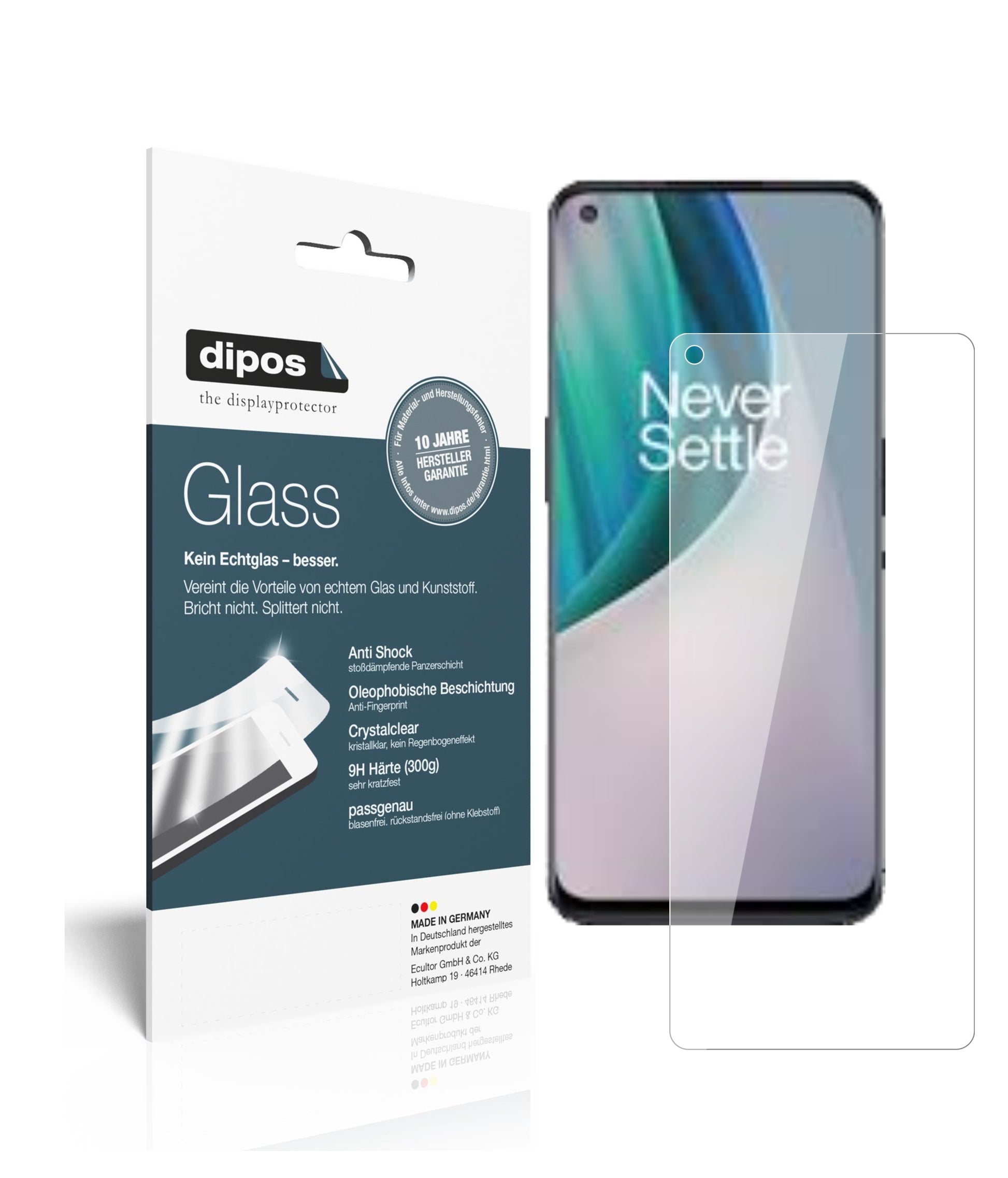 Klare Displayschutzfolie von dipos passend für OnePlus Nord N10 5G, 9H kratzfest und blasenfrei montiert