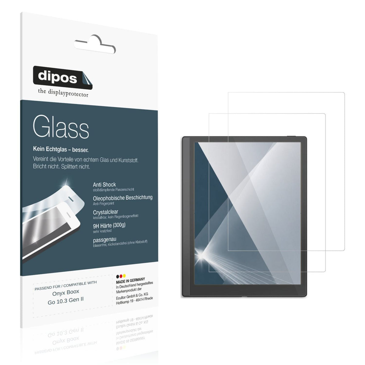 Klare Displayschutzfolie von dipos passend für Onyx Boox Go 10.3 Gen II, 9H kratzfest und blasenfrei montiert
