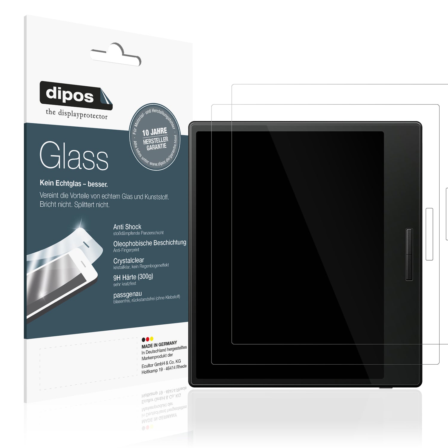 Klare Displayschutzfolie von dipos passend für Onyx Boox Go Color 7, 9H kratzfest und blasenfrei montiert